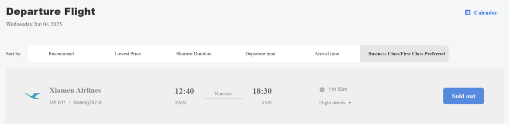 Xiamen Air First Class, Xiamen Air First Class price, First Class Ticket Xiamen Air